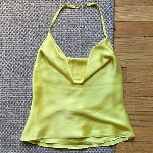 Yellow satin cowl neck halter top